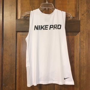 White Nike Pro Athletic Muscle Tee